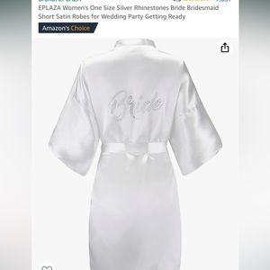 Women's One Size Silver Rhinestones Bride Satin Robe
